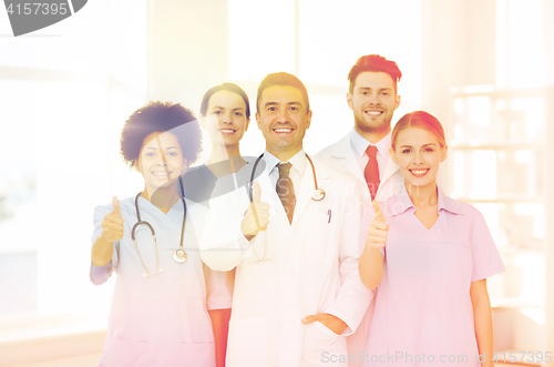 Image of group of happy doctors at hospital