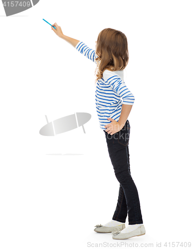 Image of girl pointing marker at something invisible
