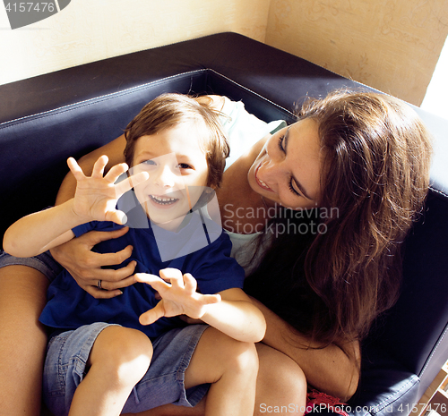 Image of mother with son, happy family at home