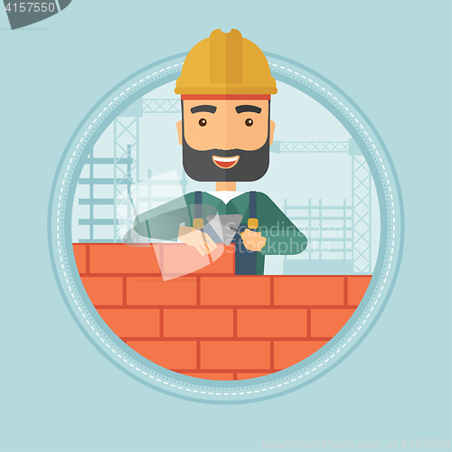 Image of Bricklayer building brick wall vector illustration