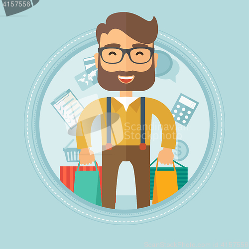 Image of Happy man with shopping bags vector illustration.