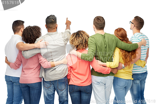 Image of group of people pointing to something