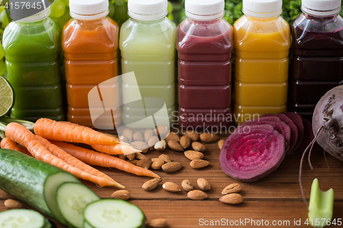 Image of bottles with different fruit or vegetable juices