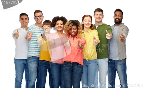 Image of international group of people showing thumbs up