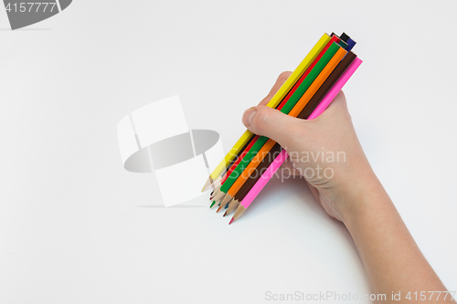 Image of Women\'s right hand draws a dozen pencils