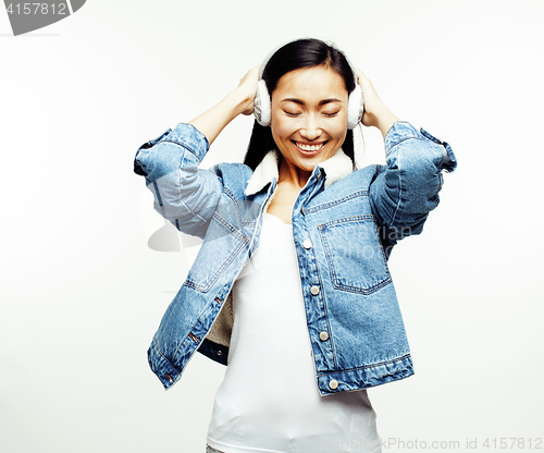 Image of young pretty asian woman posing cheerful emotional isolated on white background, lifestyle people concept