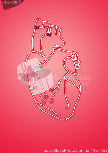 Image of The valentine heart with butterflies background illustration