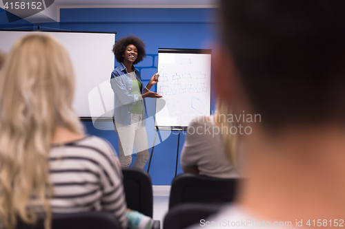 Image of Black woman Speaker Seminar Corporate Business Meeting Concept