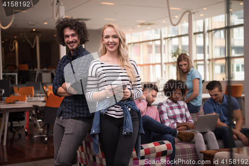Image of Multiethnic startup business team on meeting two in front of the