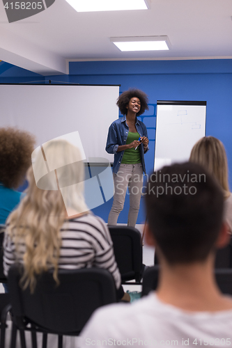 Image of Black woman Speaker Seminar Corporate Business Meeting Concept