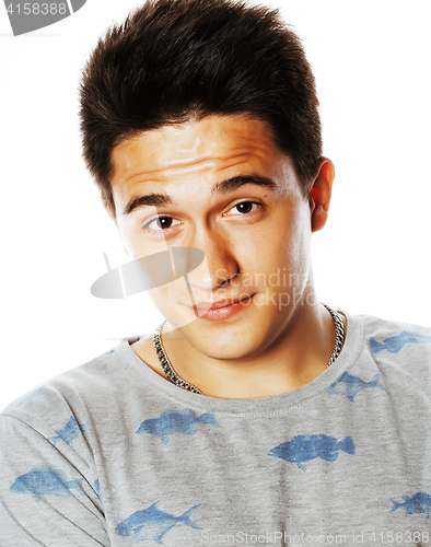 Image of young pretty man isolated looking confused close up