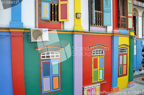 Image of Colorful facade of building in Little India, Singapore