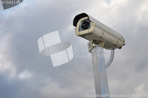 Image of Security camera against a cloudy sky