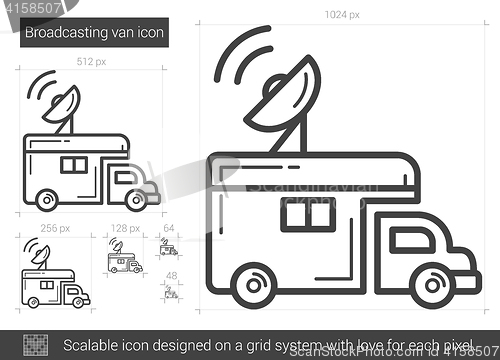 Image of Broadcasting van line icon.