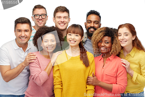 Image of international group of happy smiling people