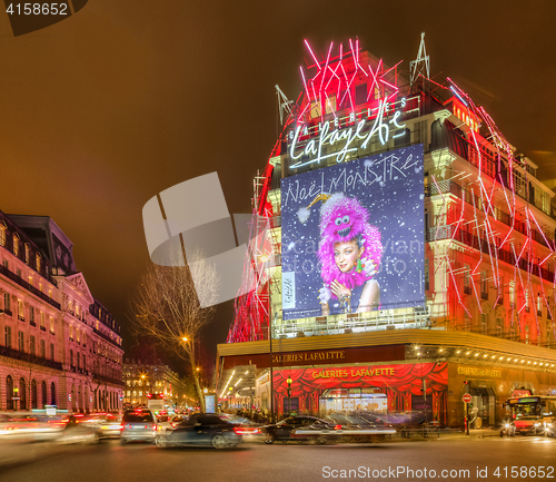 Image of Galleries Lafayette in a Winter Night in Paris
