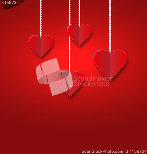 Image of Background of hearts hanging on strings - Valentine s Day