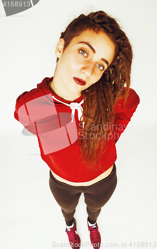 Image of real caucasian woman with dreadlocks hairstyle funny cheerful fa