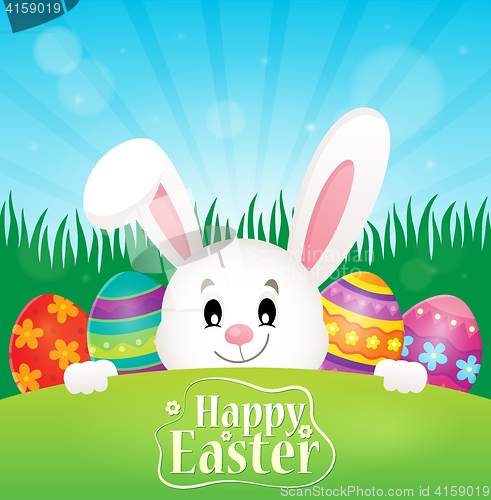 Image of Happy Easter theme with eggs and bunny