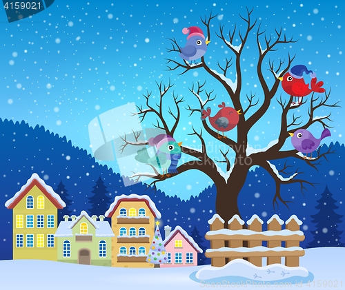 Image of Winter tree with birds theme image 3