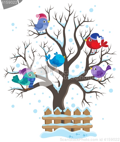 Image of Winter tree with birds theme image 1