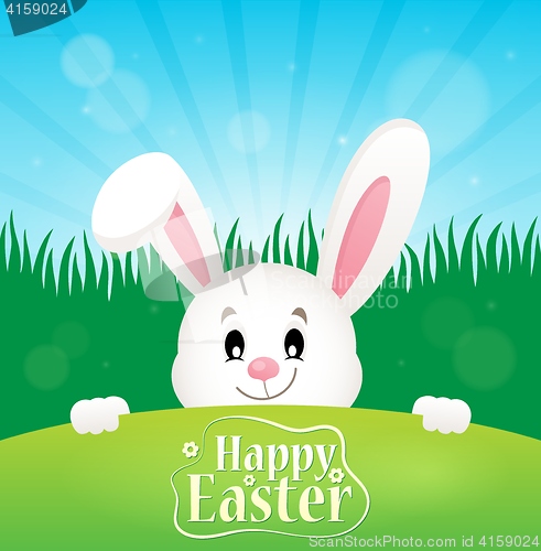 Image of Happy Easter theme with lurking bunny