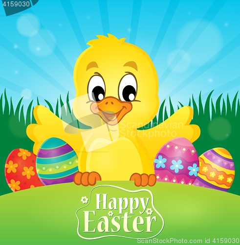 Image of Happy Easter theme with chicken