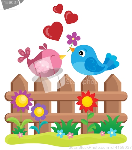 Image of Valentine birds on fence theme 1