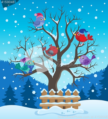 Image of Winter tree with birds theme image 2