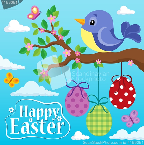 Image of Happy Easter theme with bird and eggs 1