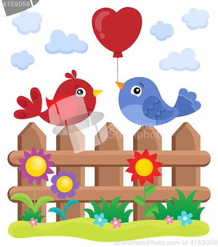 Image of Valentine birds on fence theme 2