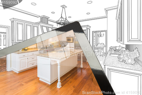 Image of Computer Tablet Showing Photograph of Kitchen Drawing Behind