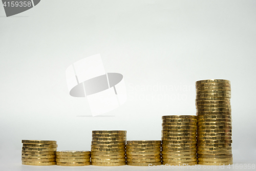 Image of Six stacks of coins showing uneven growth of profitability