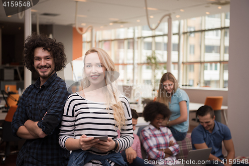 Image of Multiethnic startup business team on meeting two in front of the
