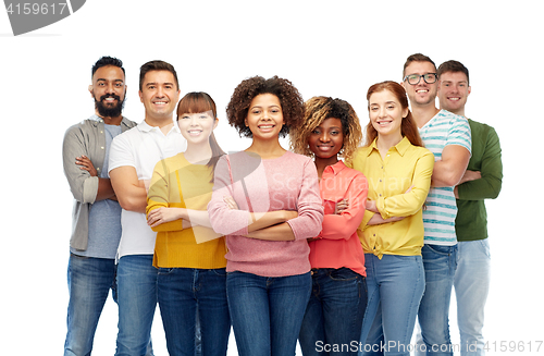 Image of international group of happy smiling people