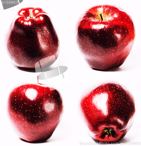 Image of collage with one red apple isolated on white