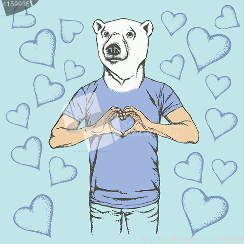 Image of Polar bear Valentine day vector concept