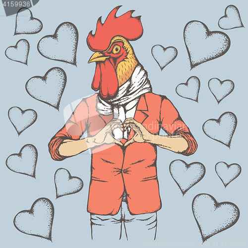 Image of Rooster Valentine day vector concept