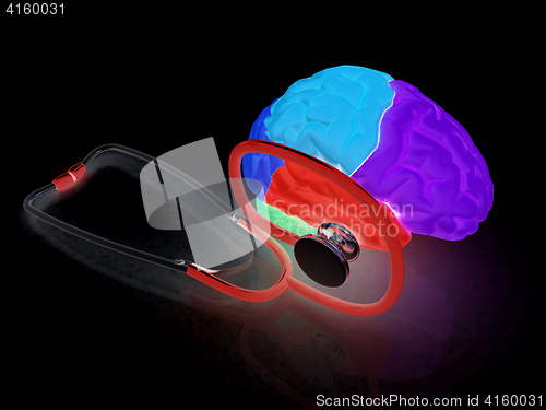 Image of stethoscope and brain. 3d illustration