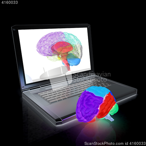 Image of creative three-dimensional model of real human brain and scan on