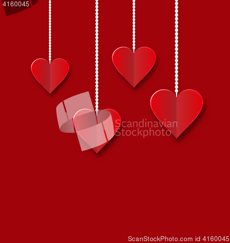 Image of Background of hearts hanging on strings - Valentine s Day