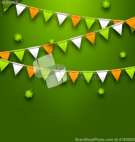 Image of Bunting Pennants in Irish Colors and Clovers for St. Patrick\'s Day