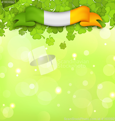 Image of Nature Background with Shamrocks and Irish Flag for St. Patricks Day