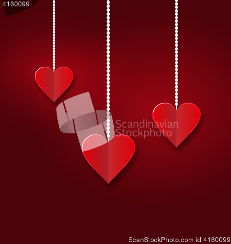 Image of Background of hearts hanging on strings - Valentine s Day