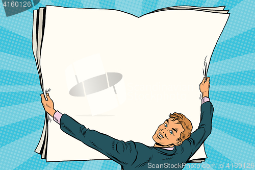 Image of Businessman shows blank paper poster