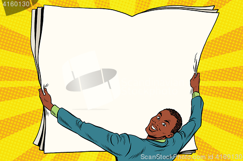 Image of Businessman shows blank paper poster
