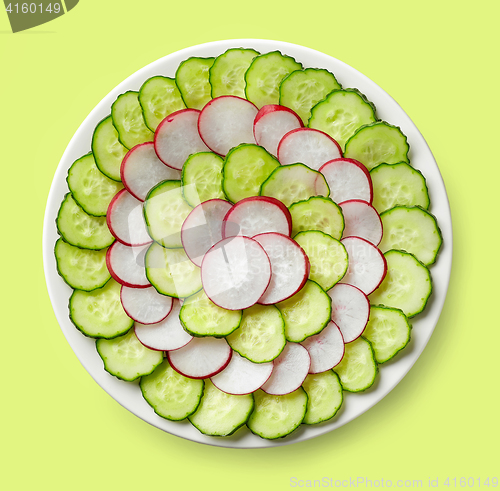 Image of fresh cucumber and radish slices