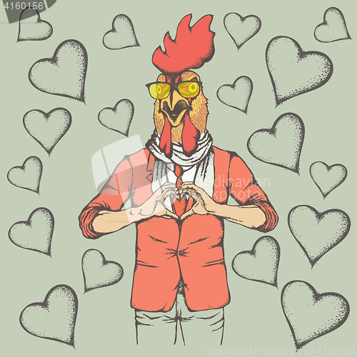 Image of Rooster Valentine day vector concept