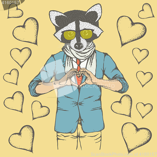 Image of Raccoon Valentine day vector concept