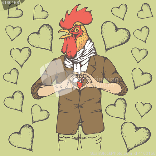 Image of Rooster Valentine day vector concept